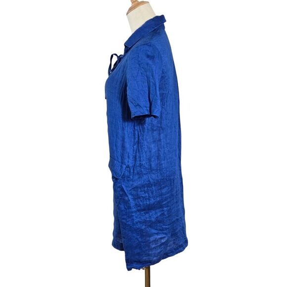 Maeve Anthropologie Blue Linen Lace Up Mini Dress Or Beach Cover Up - Picture 3 of 7